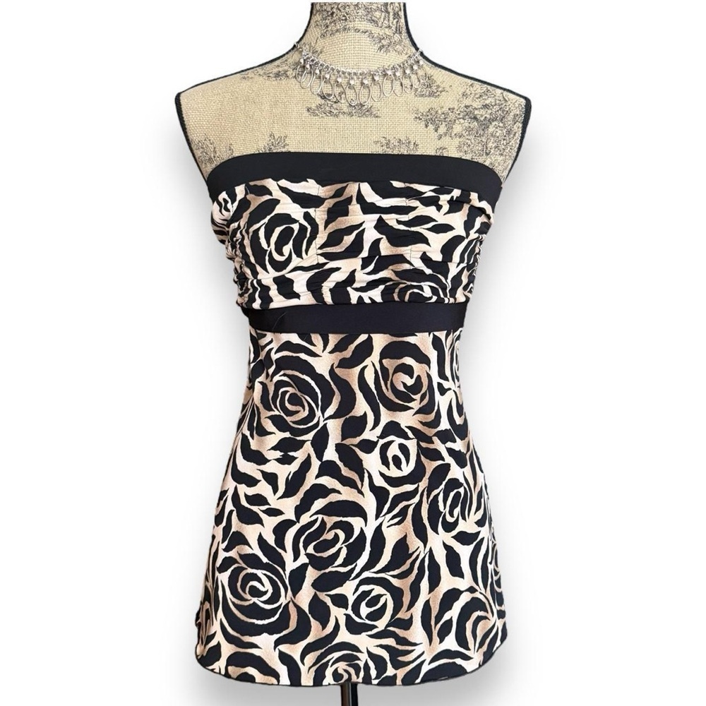 Vintage Floral Black and Tan Tube Top Size S